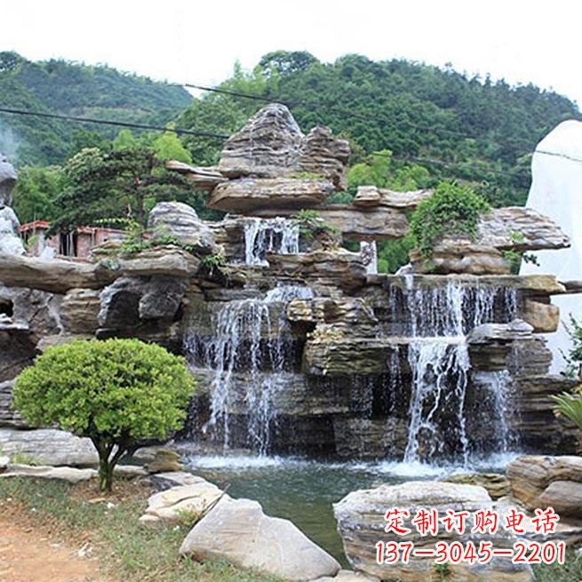 聊城领雕塑让您的景区更精彩——奇石流水假山雕塑