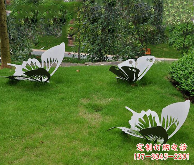 聊城镜面不锈钢蝴蝶公园草坪动物雕塑摆件