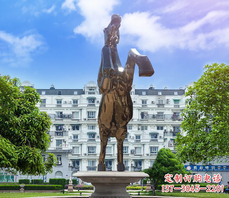 聊城镜面城市经典不锈钢奔马塑像