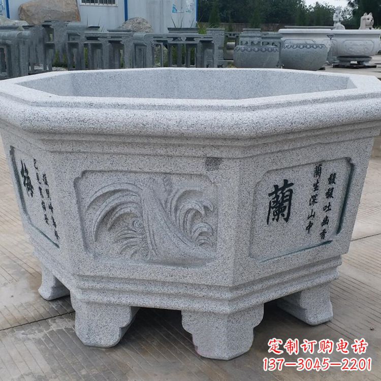 聊城原木质材料的精美砂岩花盆雕塑