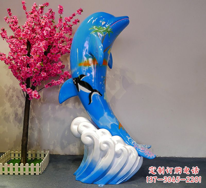 聊城蓝色海豚彩绘雕塑,装点您的园林景观