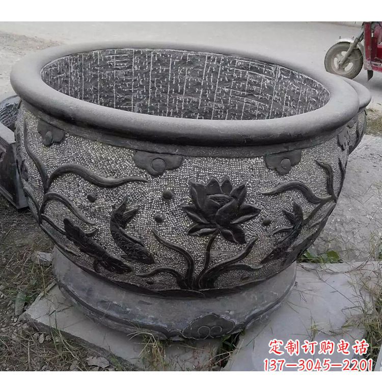 聊城传统宁波老青石水缸雕塑