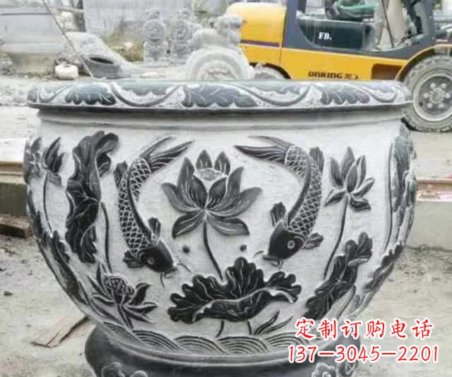 聊城鲤鱼石浮雕水缸,清新雅致