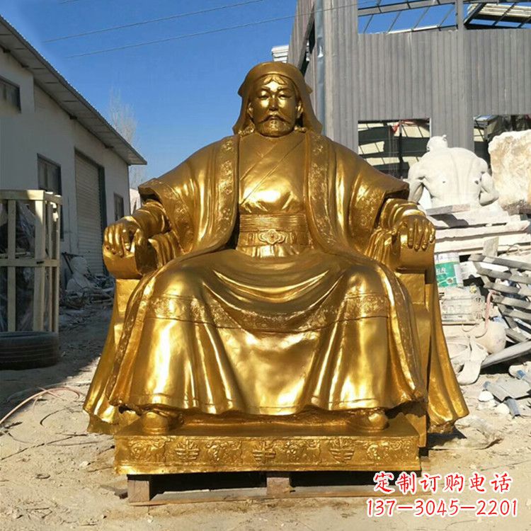 聊城精美鎏金成吉思汗雕像,铸就历史精神