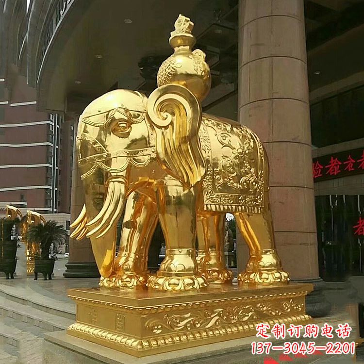 聊城鎏金大门大象铜雕-宾馆商场看门招财吉祥动物雕塑