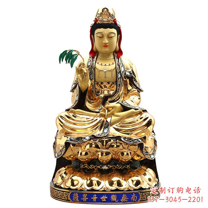 聊城精美鎏金莲花观音纯铜佛像雕塑