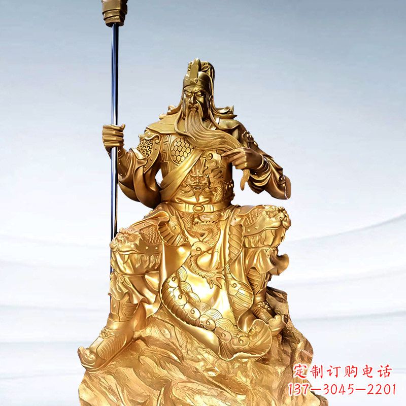 聊城全新鎏金五虎上将关羽铜雕,精致细腻!
