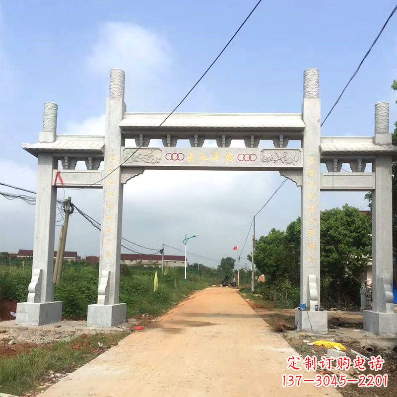 聊城路口三间四柱无楼石牌坊雕塑制作