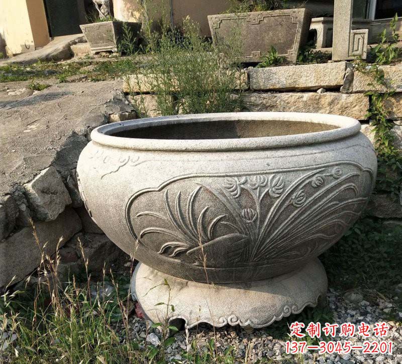 聊城中领雕塑梅兰竹菊浮雕石水缸