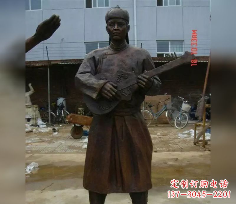 聊城蒙古族男人演奏公园人物铜雕