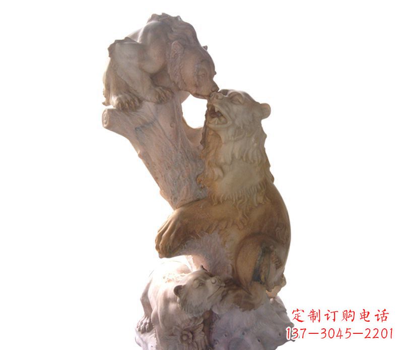 聊城母子狗熊石雕公园动物雕塑