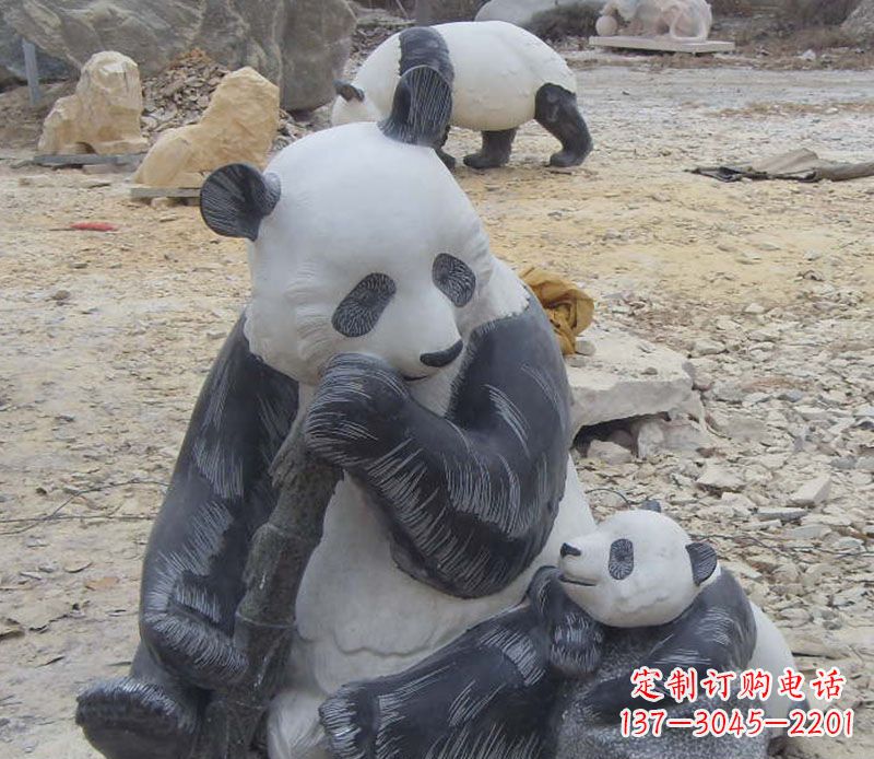聊城母子熊猫石雕仿真动物雕塑