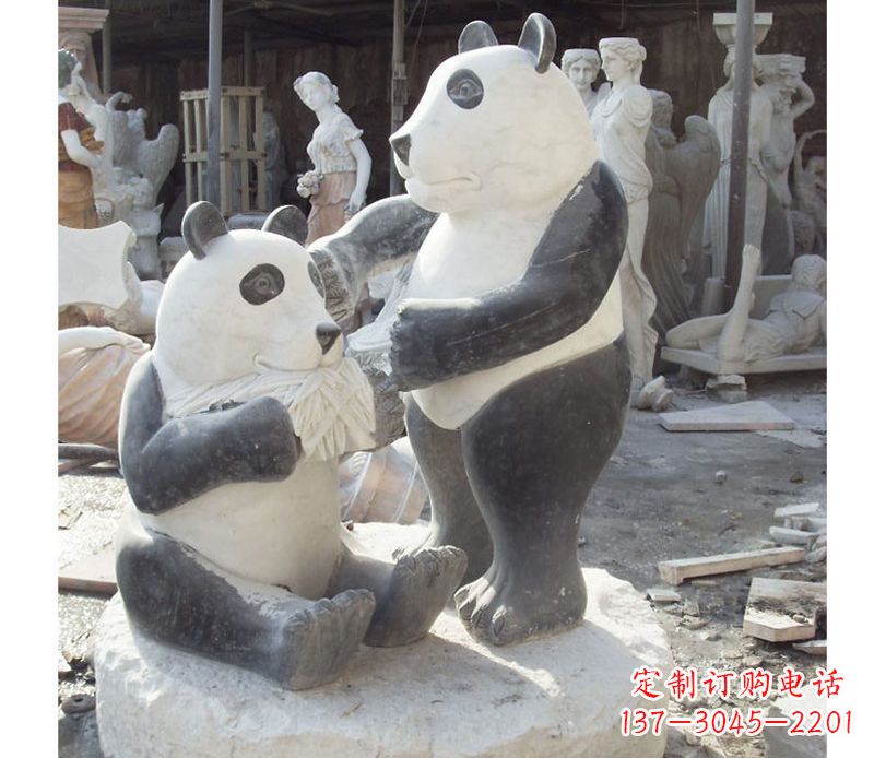 聊城母子熊猫石雕,传达真挚的亲情