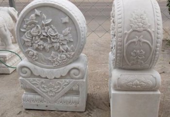 聊城汉白玉牡丹花门墩雕塑