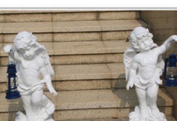 聊城领雕塑-汉白玉小天使公园西方人物路灯石雕