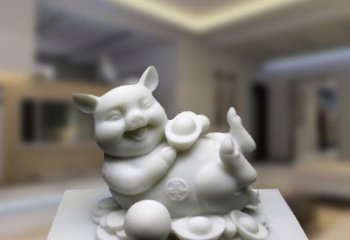 聊城汉白玉动物雕塑，招财猪石雕精美装饰