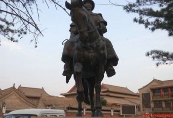 聊城雕刻精美的蒙古人骑马铜雕