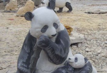 聊城母子熊猫石雕仿真动物雕塑