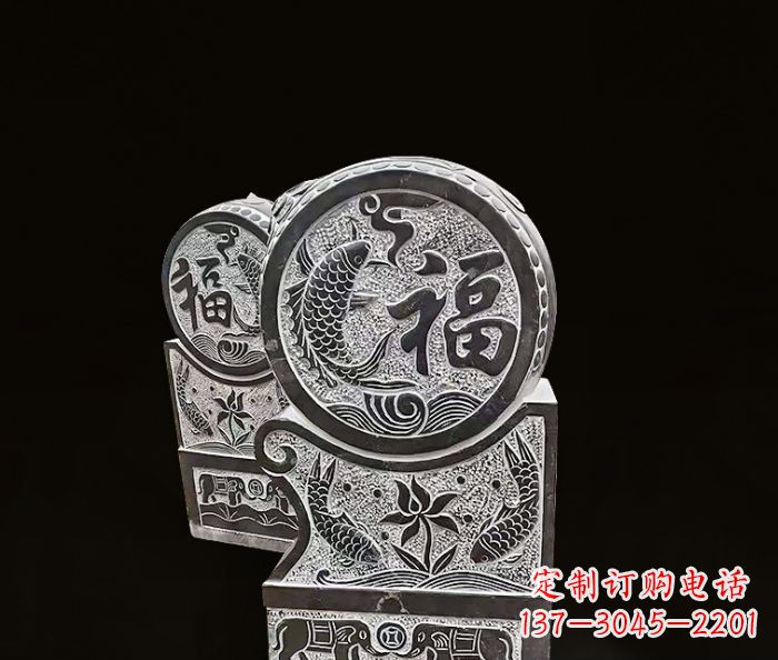 聊城年年有余雕塑-门墩仿古抱鼓石