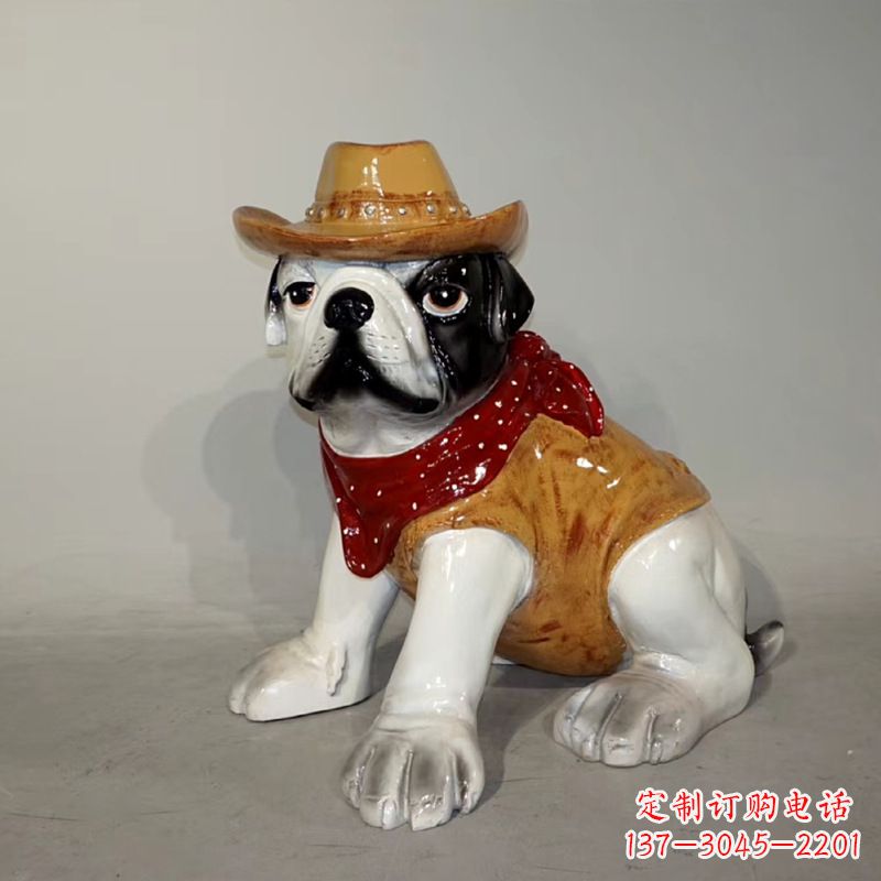 聊城牛仔造型斗牛犬 商场美陈动物狗