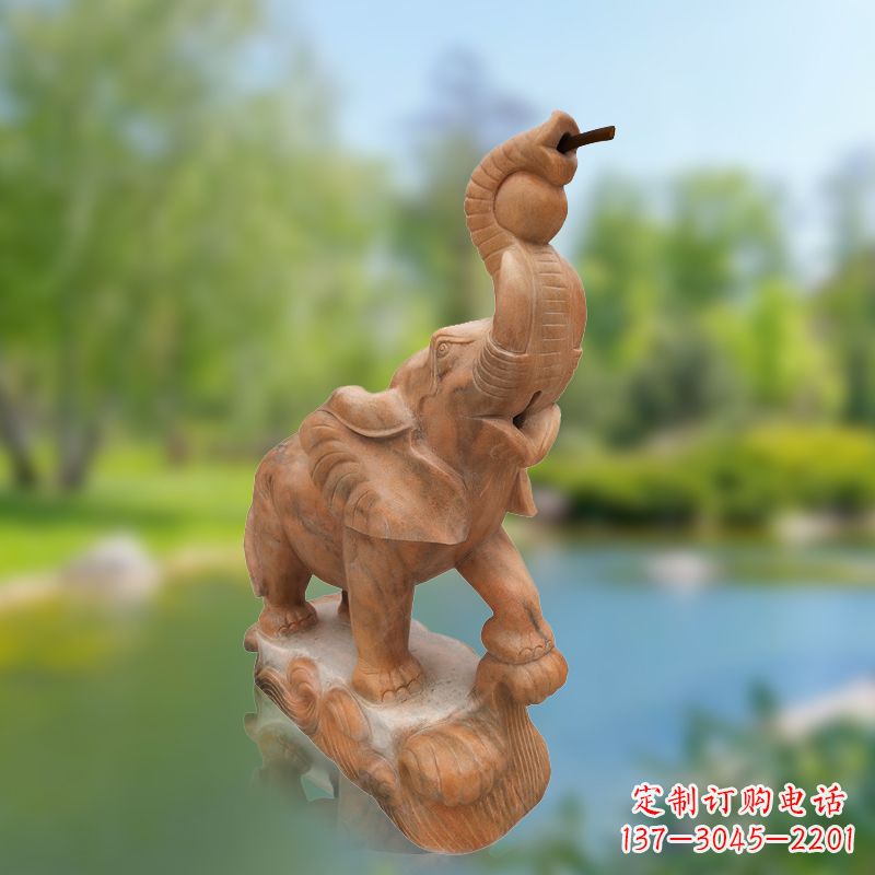 聊城喷水小象晚霞红石雕