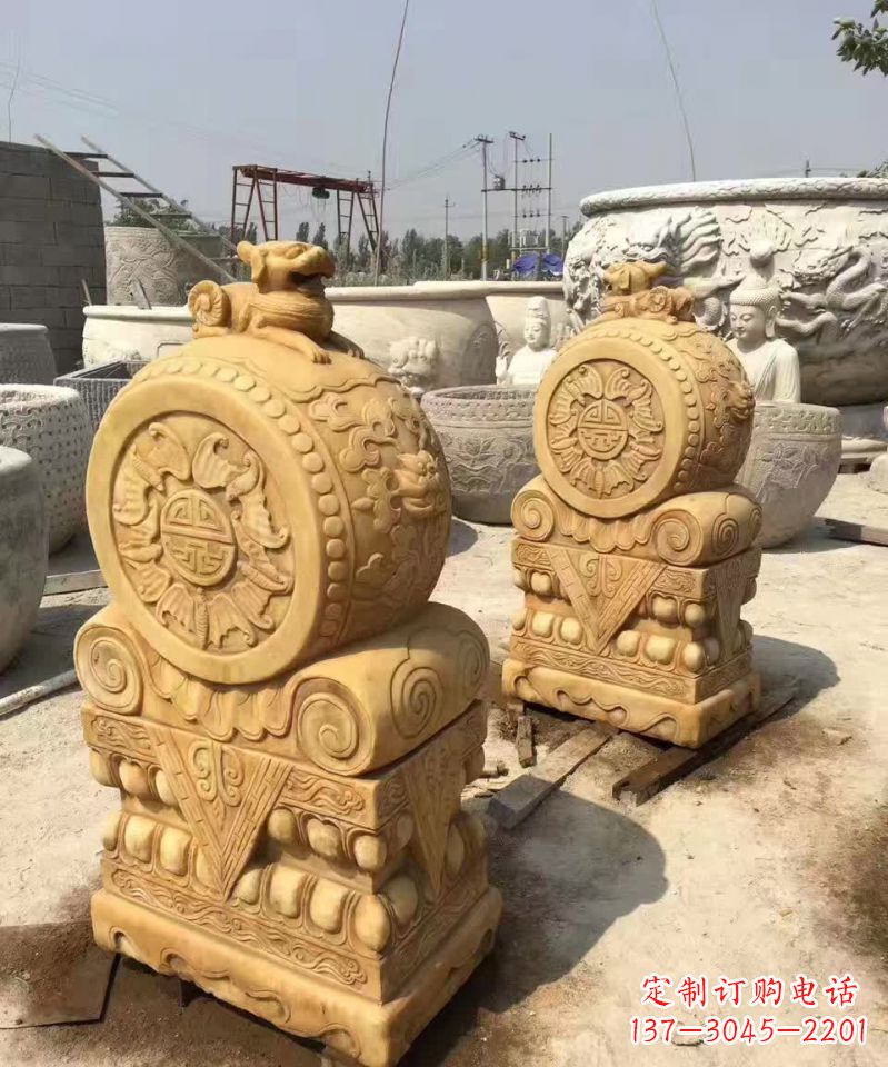 聊城福瑞貔貅抱鼓石雕塑,传承中国古老文化