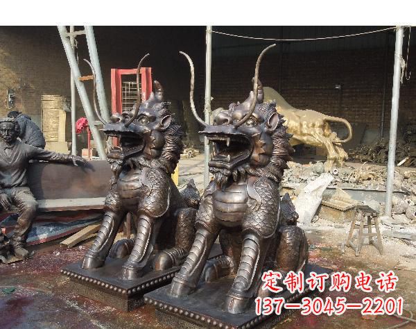 聊城中领雕塑打造精美辟邪麒麟铜雕