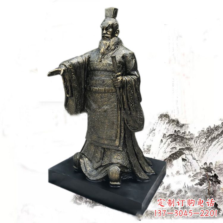 聊城精美秦始皇玻璃钢仿铜雕塑