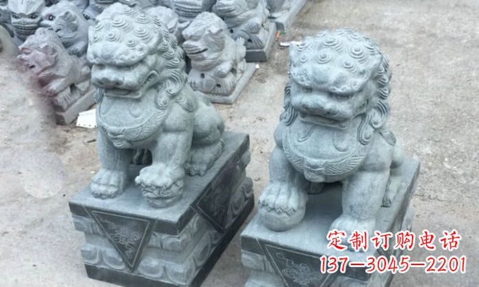 聊城青石小狮子门口石雕,精美传统风格