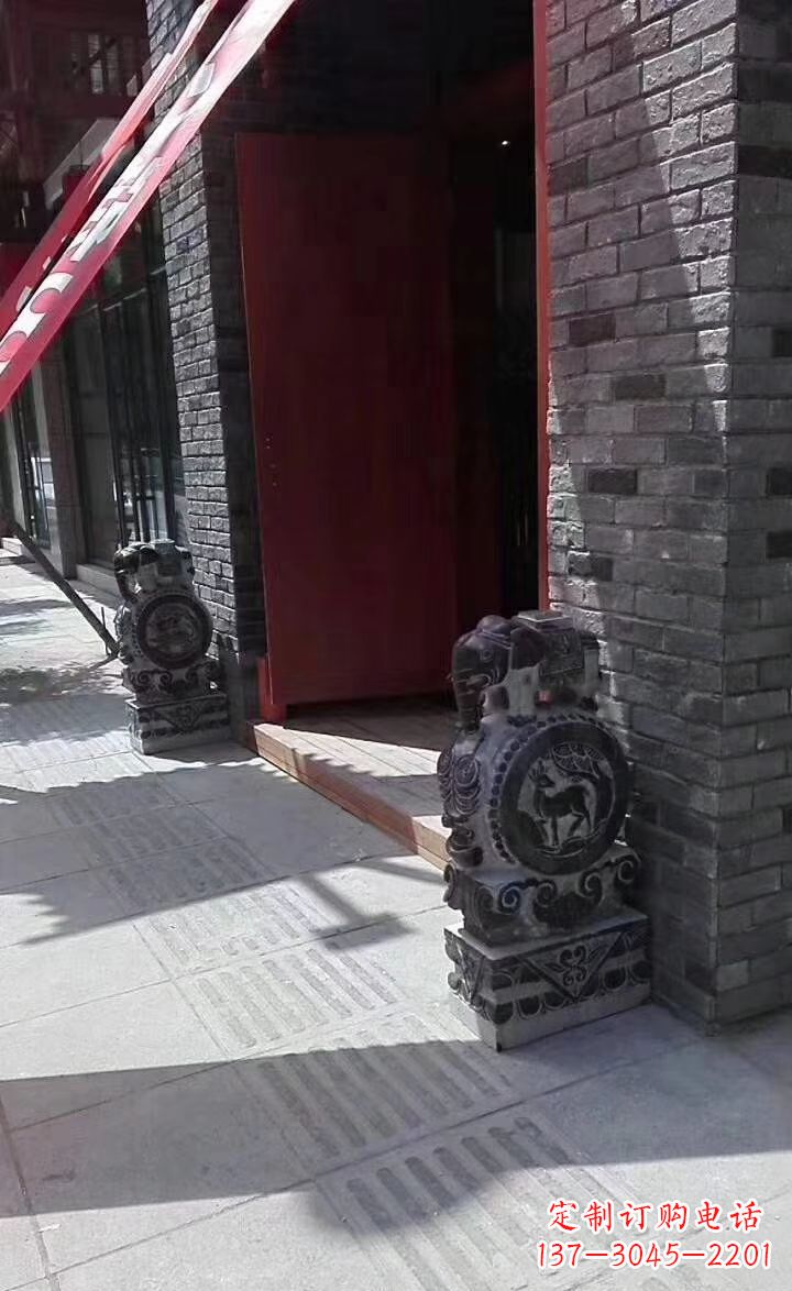 聊城青石仿古大象门墩抱鼓石
