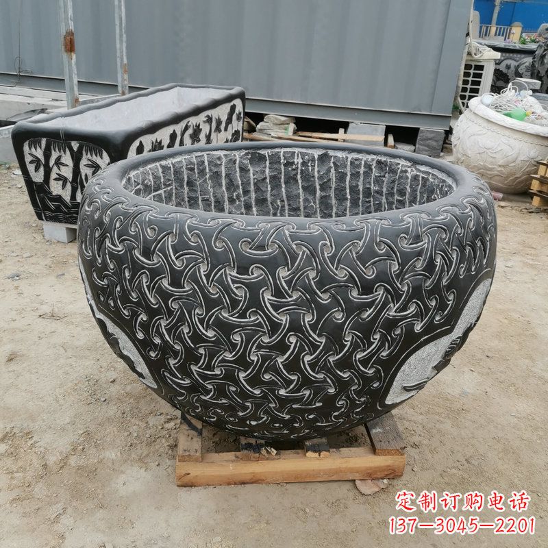 聊城青石复古风花盆雕塑