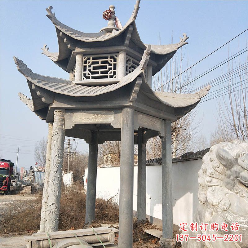 聊城典雅精美的青石六角石凉亭雕塑