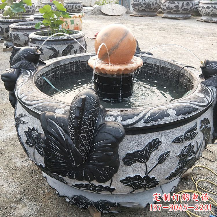 聊城青石鱼缸雕塑,装点您的生活