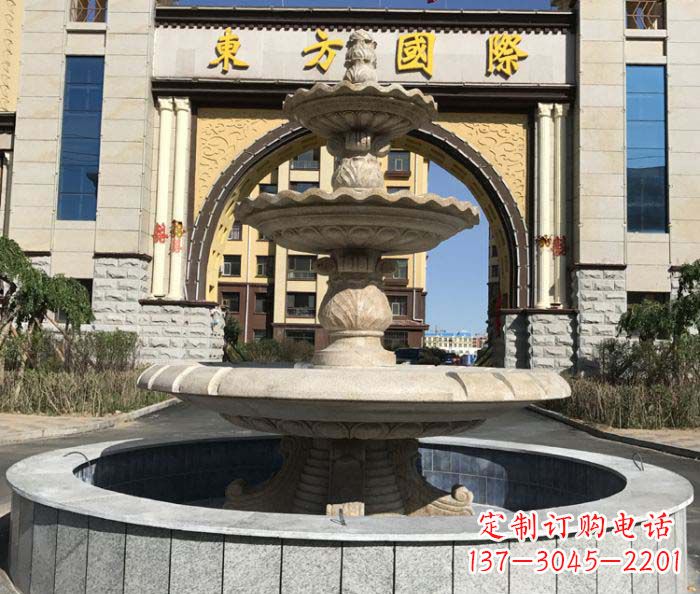 聊城三层欧式喷泉石雕,为小区增添质感