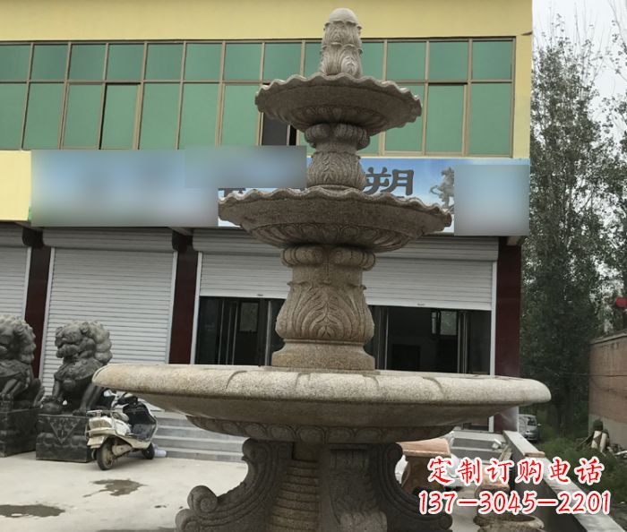 聊城三层砂岩喷泉欧式石雕,定制专属你的雕塑