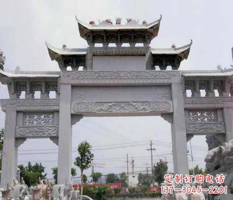 聊城中领雕塑-三门牌坊大理石石雕