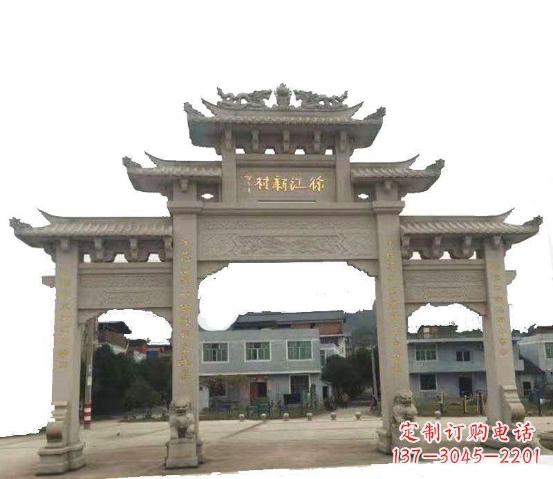 聊城三门牌坊仿古石雕,雕刻精美传承传统