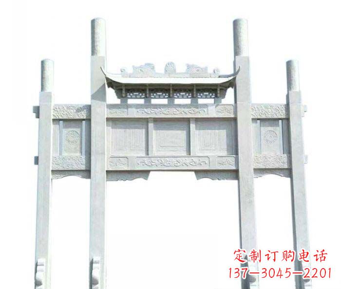 聊城三门石雕牌坊定制精美牌坊雕塑