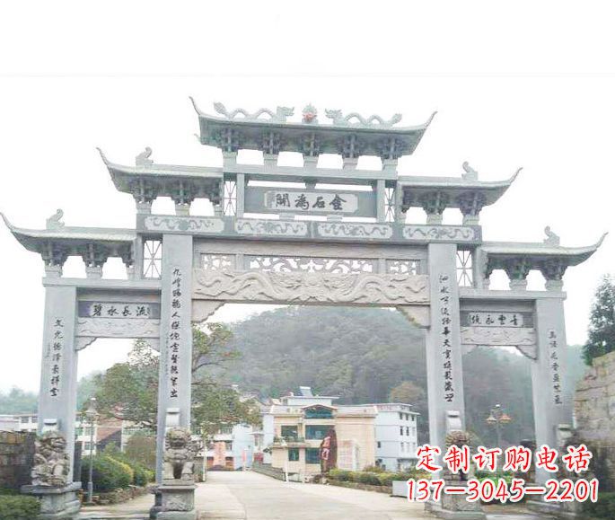 聊城三门五楼石牌坊石雕——精美精致的多层次雕刻