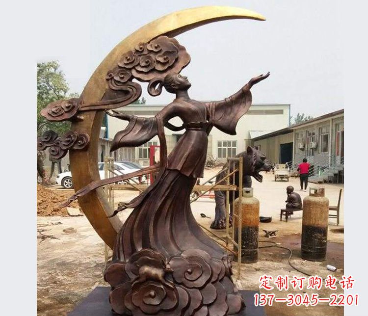 聊城中领雕塑:精美嫦娥月亮铜雕