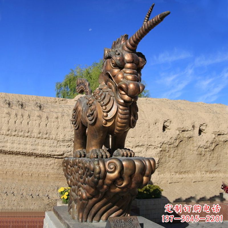 聊城神兽獬豸古铜雕塑摆件