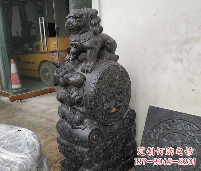 聊城狮子抱鼓石仿古石门墩 (2)