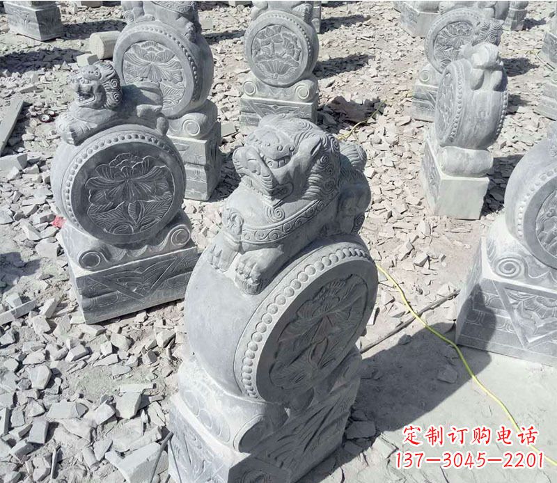 聊城狮子抱鼓石招财门墩石雕,尊贵大气典雅