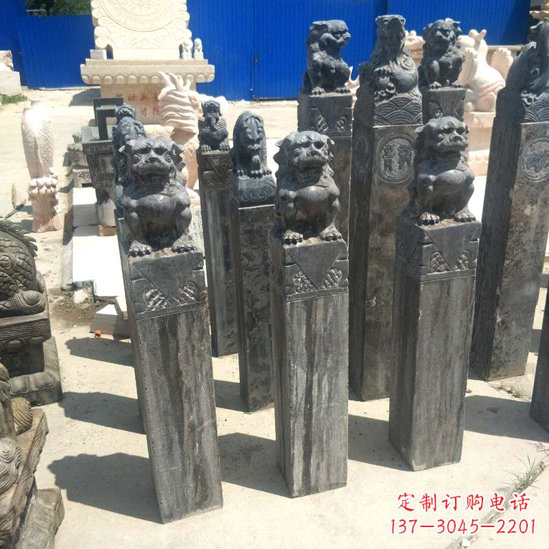 聊城狮子拴马桩雕塑,展现国之雄风