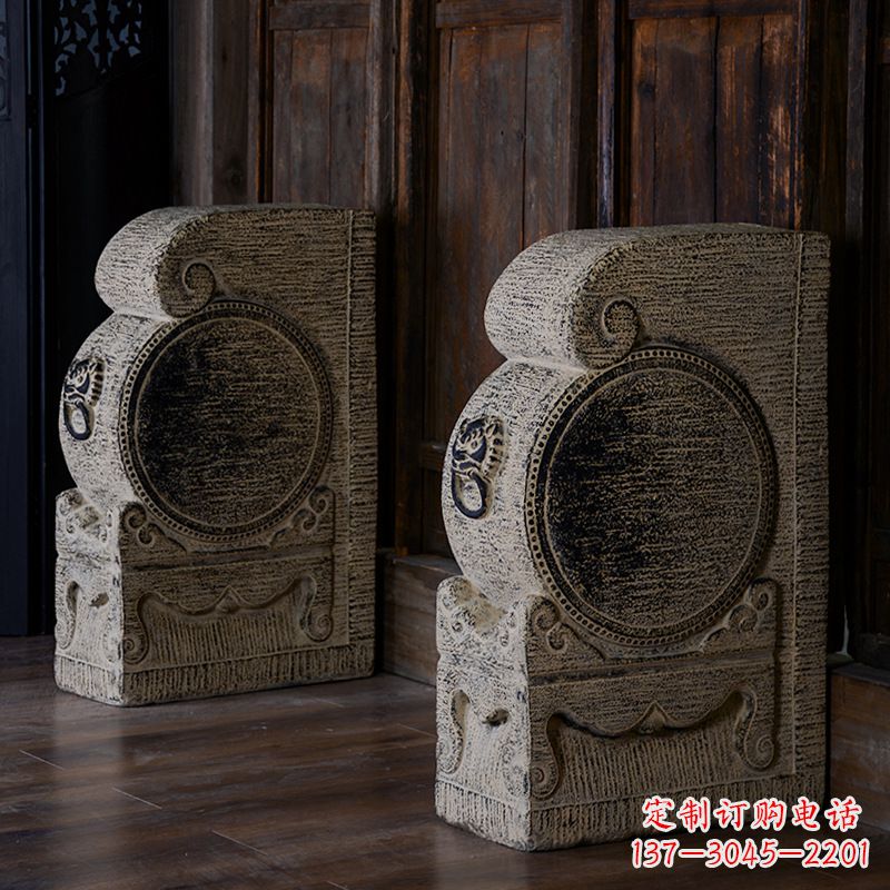 聊城狮子石雕门墩-农村庭院大门雕塑摆件