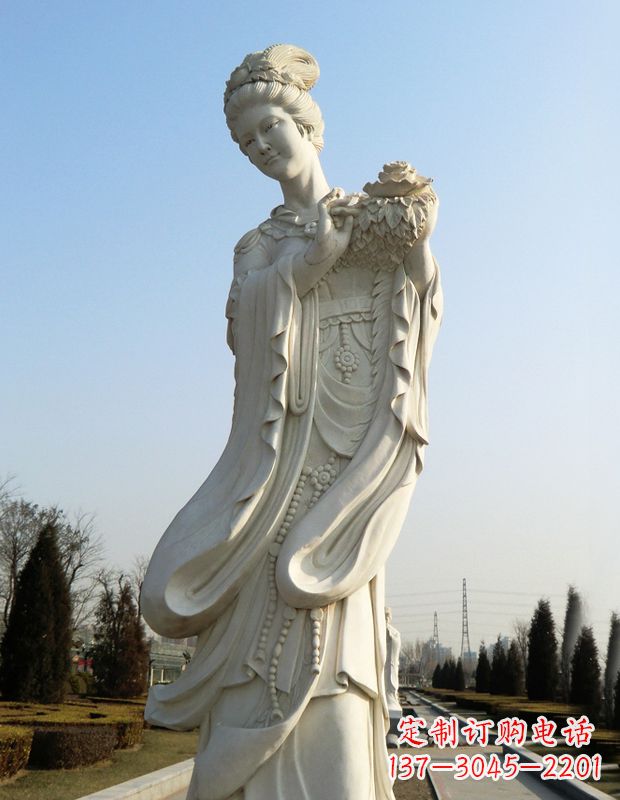 聊城古典美女雕塑——十二花神之四月牡丹杨玉环汉白玉