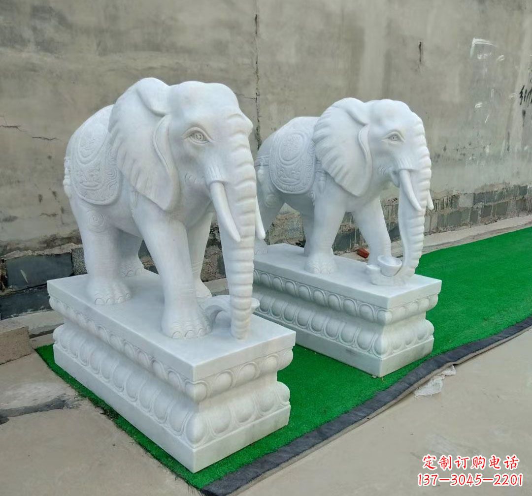 聊城中领雕塑:精美大象汉白玉雕塑