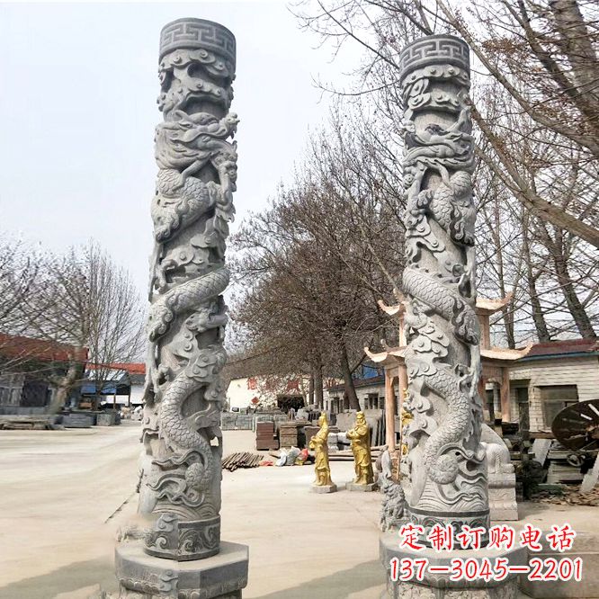 聊城中领雕塑传统工艺制作精美石雕盘龙柱