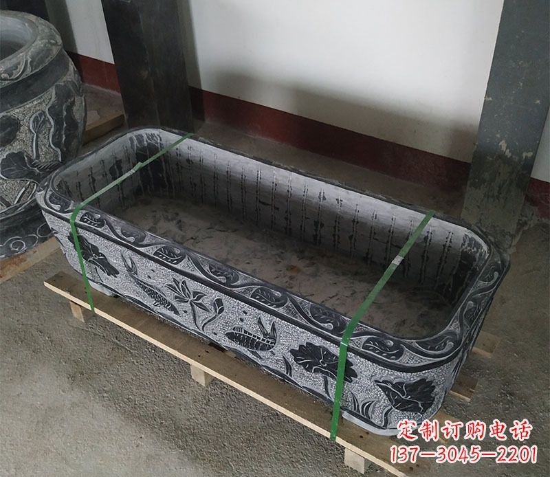聊城石浮雕鱼缸仿古鱼缸石雕