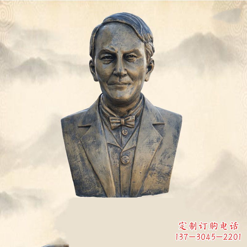 聊城世界名人爱迪生纯铜头像雕塑-学校校园名人系列雕塑